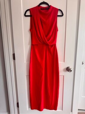 Zara Red Satin Effect Draped Midi size S